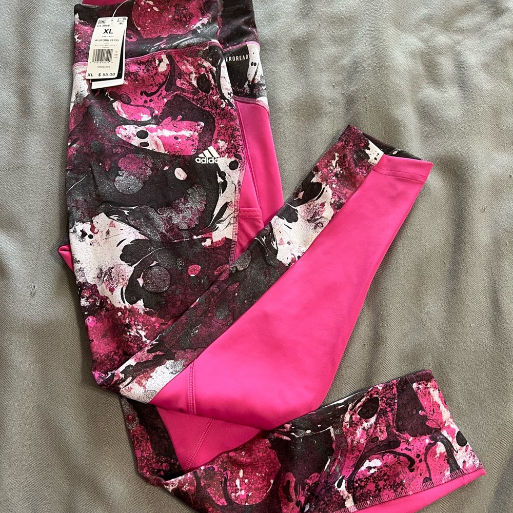 Adidas Women Pink and Black Leggings